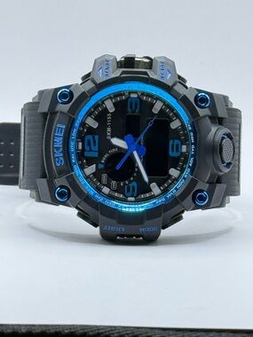 SKMEI Men Sport Watch Black/Blue Case Military Watch Dual Time Digital LED Watch